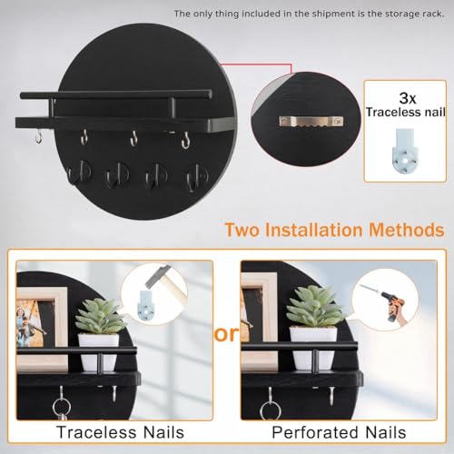 Colgador de pared de madera con estante negro organizador para llaves de hogar 3