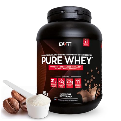 WHEY PROTEIN - Café - EAFIT - Marque Française N°1 en Nutrition Sportive - 32g de Proteine Whey - BCAA - Shaker Proteine - Pre Workout, Musculation -...
