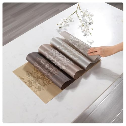 Image of Rectangular Heat Resistant Non-Slip Weave Placemat for Dining Table, Cleanable PVC Woven Dinner Mats | Low-Maintenance| Perfect for Home, Kitchen, Restaurant, Office (Ash Grey, Set of 4)