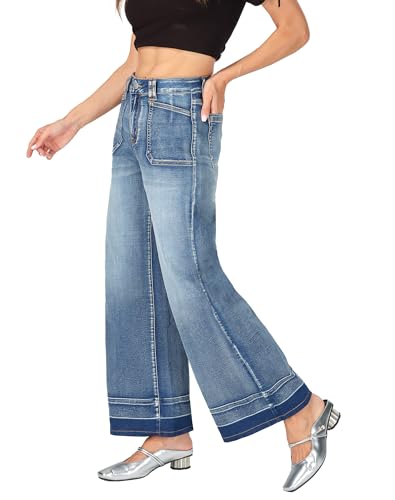 Wide Leg Jeans Woman Stretchy High Waisted Baggy Loose Casual Denim Pants2