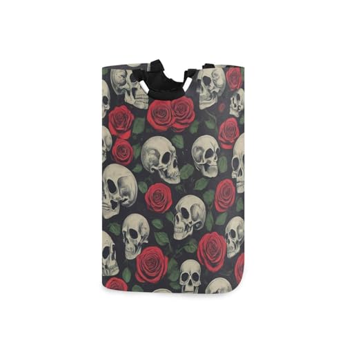 Jihqo Laundry Hamper Basket Skulls and Roses Collapsible Nursery Storage Bin Waterproof Clothing Baskets for Home Bedroom Bathroom Washing Room