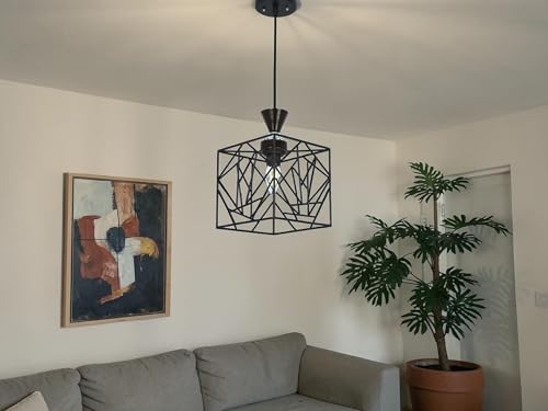 Image of Prop It Up Modern 5-Light Cluster Pendant Light | Industrial Geometric Metal Hanging Ceiling Lamp | Multi-Light Chandelier for Living Room, Dining Area, Staircase | E27 Holder (Black Finish)