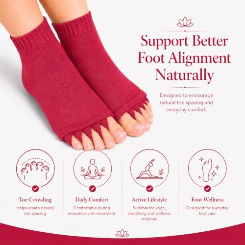Image of Foot Alignment Orthopedic Cotton Socks for Men & Women | Five Toe Separator | Foot Pain Relief | Bunion Corrector | Plantar Fasciitis Support | Improves Posture & Flexibility | Free Size | Maroon | 1 Pair