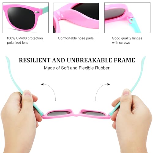 BEALER Kids Polarized Sunglasses for Girls Boys UV Protection Sun Glasses Flexible Rubber TPEE Shades for Children Age 3-94