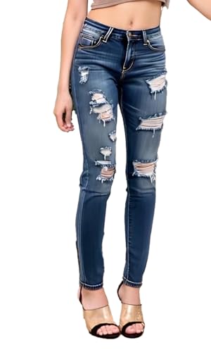 DeftSharp Women’s Casual Skinny Jeans - Comfort Stretch Denim Vintage Wash Jeans
