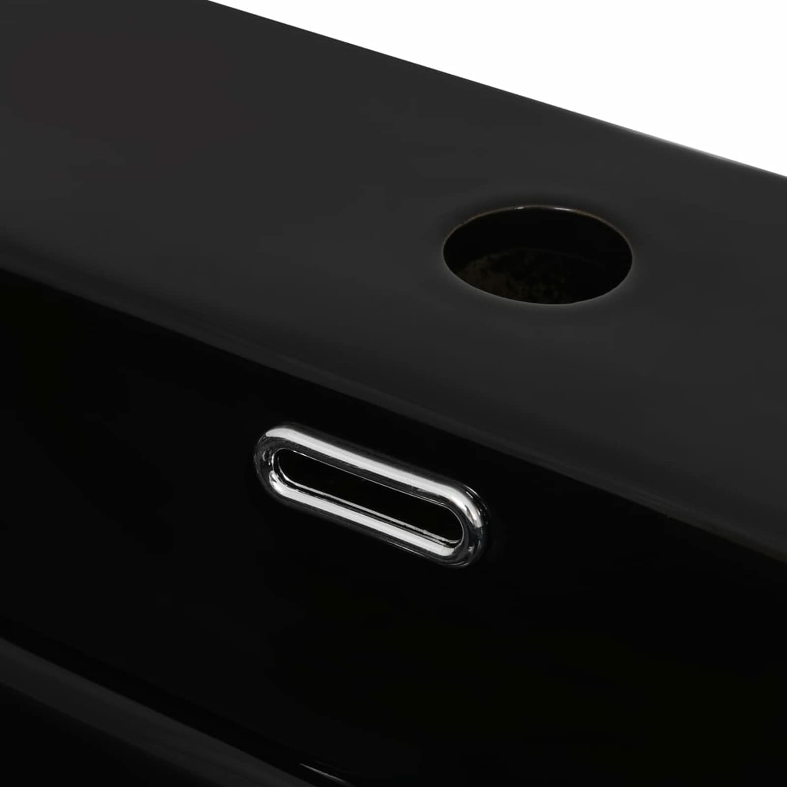 LAPOOH Lavabo con Orificio para Grifo cerámica 76x42,5x14,5 cm Negro, Fregadero, Lavabo Baño, Lavamanos Baño, Lavatorio Casa De Banho, Mueble Lavabo sobre Encimera
