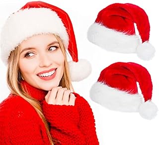 ZACUDA 2 PCS Santa Hats Unisex Christmas Hat Soft Plush Xmas Hat Extra Thicken Santa Claus Cap Velvet Comfort Xmas Holiday Hat Fur Christmas Headwear for Xmas New Year Festive Party (31*45cm Adult)