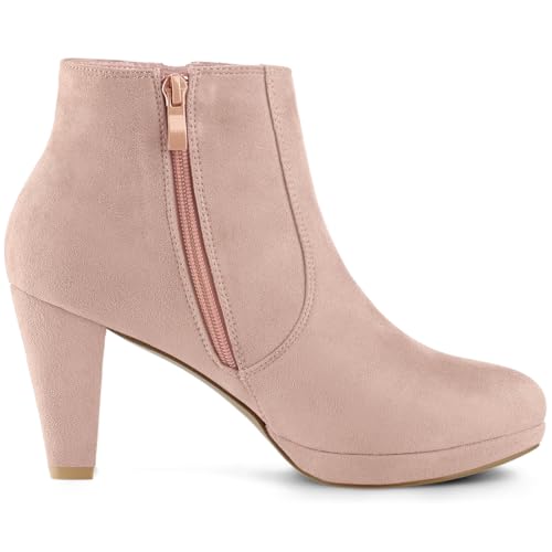 Allegra K Allegra K Women's Side Zip Low Platform Chunky Heel Dust Pink Ankle Booties 6 M US