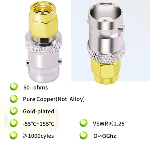 CNARIO Adaptador coaxial SMA macho a BNC hembra x2 miniatura 4
