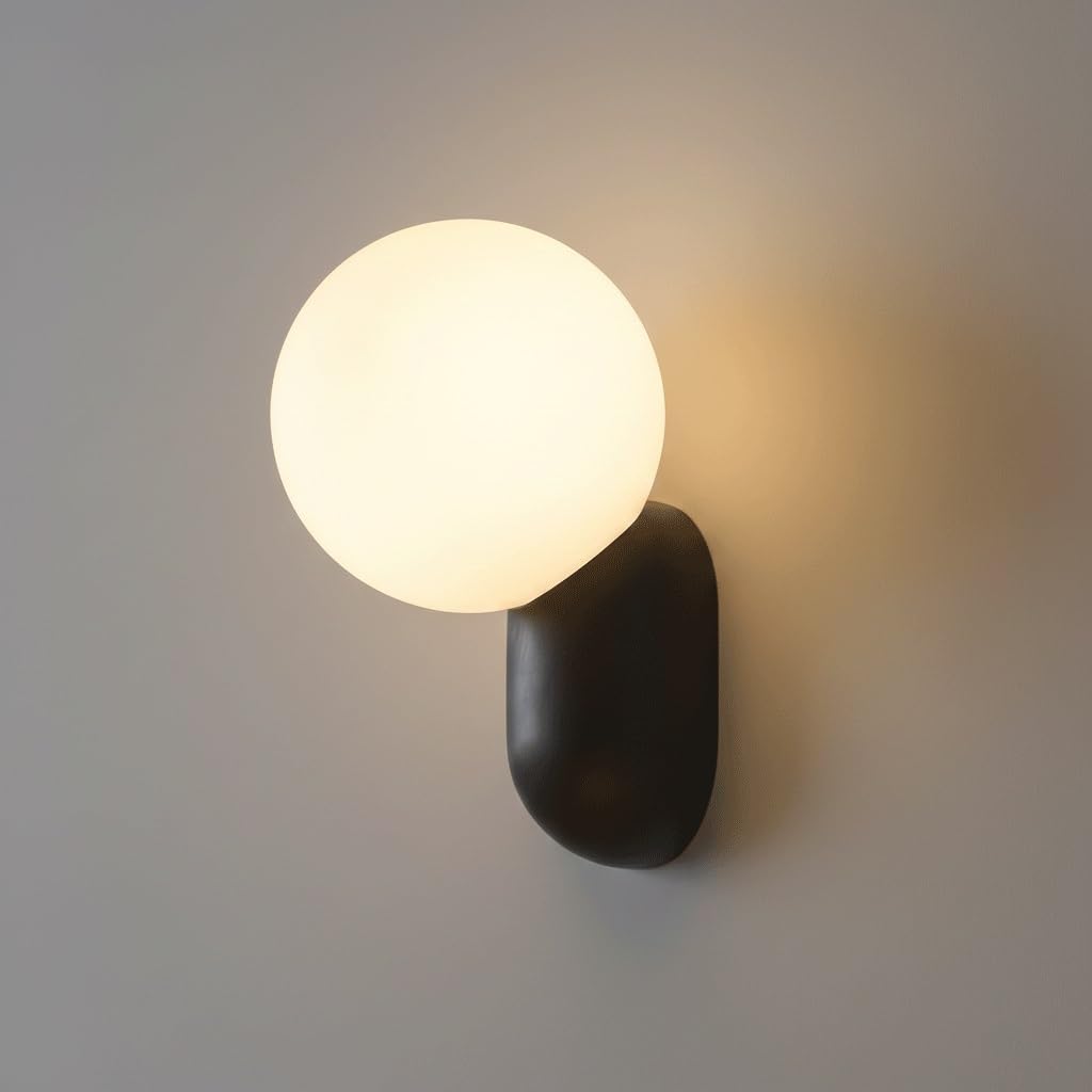 IvyLoutish Modern Minimalist Cream Style Resin Wall Sconce, Frosted Glass Globe G9 Hardwired Wall Light Fixture, Decorative Accent Lamp for Bedroom, Living Room, Bedside, Hallway(Black)