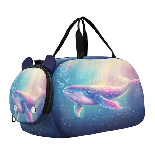 Pink Whale Bubble Kids Travel Duffel Bag for Boys Girls Overnight Weekend Tote Bag with Shoes Compartment for Trip Beach Swim