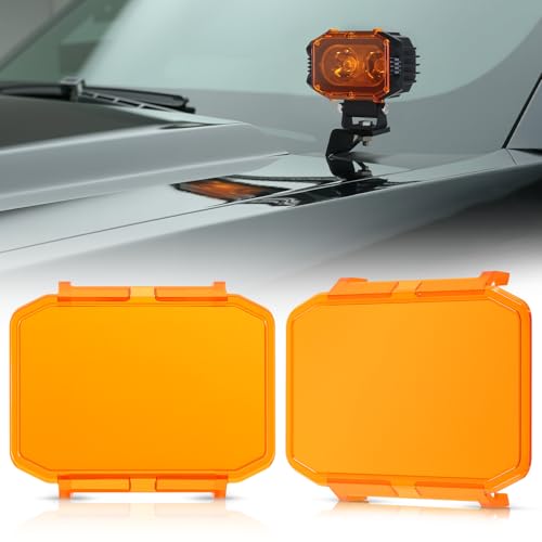 Image of Auxbeam 4 Inch R4 Series Square Offroad 2300K Dark Amber Protective Cover | Snap-On Design, Converts White to Amber, Waterproof, Resists Dust, Debris & Impacts, Better Visibility in Fog & Rain, 2-Pack