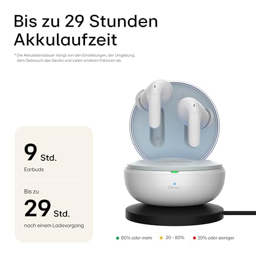 LG Tone Free DT80Q In-Ear Bluetooth Kopfh&ouml;rer mit Dolby Atmos-Sound, Meridian-Technologie, ANC (Active Noise Cancellation), UVnano & IPX4-Spritzwasserschutz - Wei&szlig;
