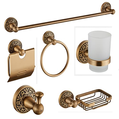 Image of iBell Aluminum Bathroom Accessories Set of 6-Pcs /Bathroom Hardware Set (Towel Bar /Soap Holder /Toothbrush Holder with Tumbler /Toilet Paper Holder /Hook /Towel Ring)