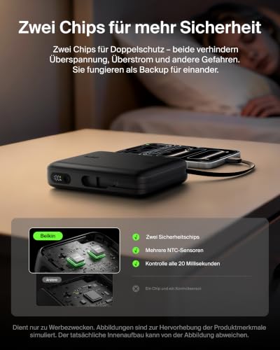 Belkin UltraCharge 20000mAh Power Bank, USB-C-Kabel und Anzeige – Schwarz – Ansicht 4