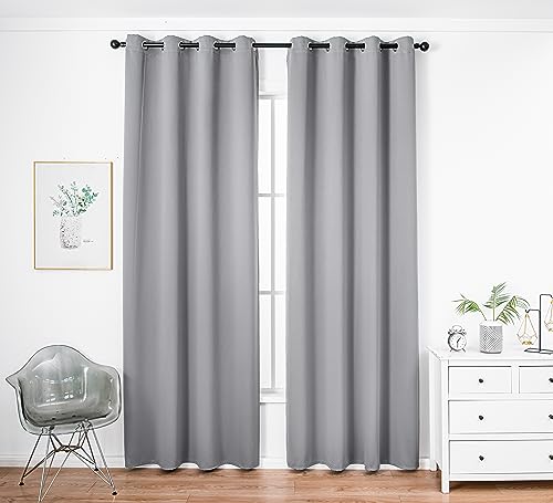 PI Blackout Long Curtains 108 Inches Length,Energy Efficient Room Darkening Door Curtains Window Treatment with Grommet for Living Room/Bedroom/French Door/Patio 1 Panel (Light Grey,W52XL108)