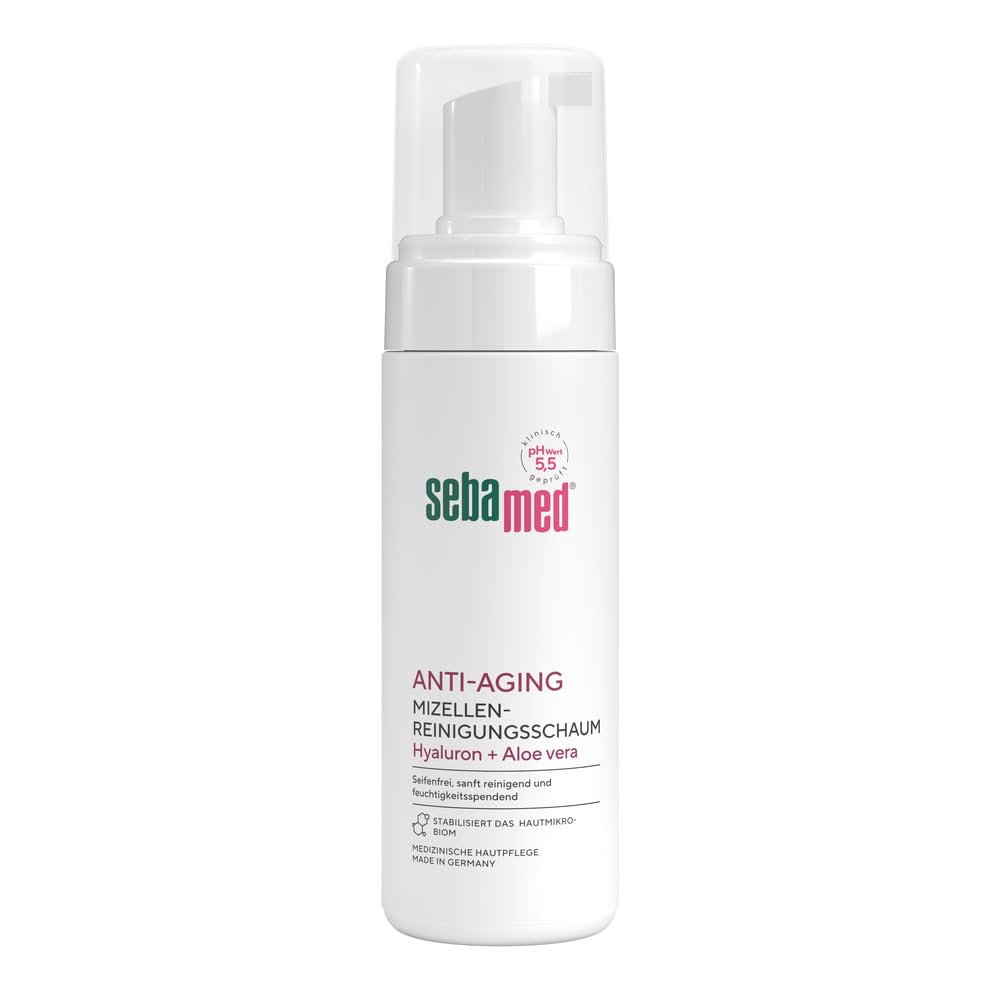 SEBAMED Schiuma detergente per micelli anti-età per la pulizia del viso, per uomini e donne, per la rimozione del trucco, per pelli grasse e impure, con acido ialuronico e aloe vera, 150