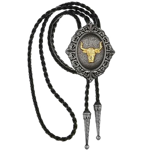 Image of HUABOLA CALYN Native American Bolo tie Rodeo Cowboy Leather Necktie Western Bolo ties for Men Women Necktie for Concert Fans