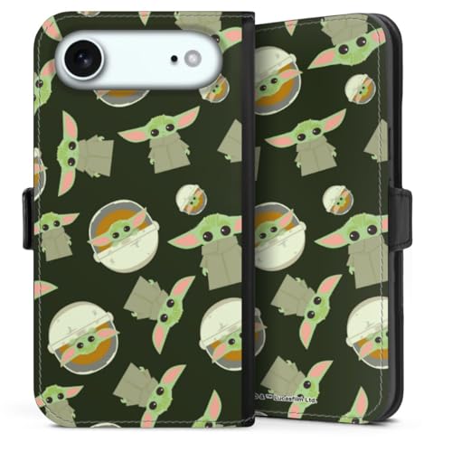 Custodia a portafoglio compatibile con Apple iPhone Air Custodia per cellulare di similpelle nera Cover a libro Star Wars Pattern Baby Yoda Prodotto ufficiale su licenza