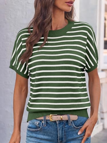 Image of Saodimallsu Women's Short Sleeve Crew Neck Knit Pullover Sweater