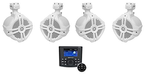 Rockville RGHR45 4 Zone Marine Gauge Hole Receiver Bluetooth/Radio/Wired Remote Bundle with (4) RWB70W White 6.5