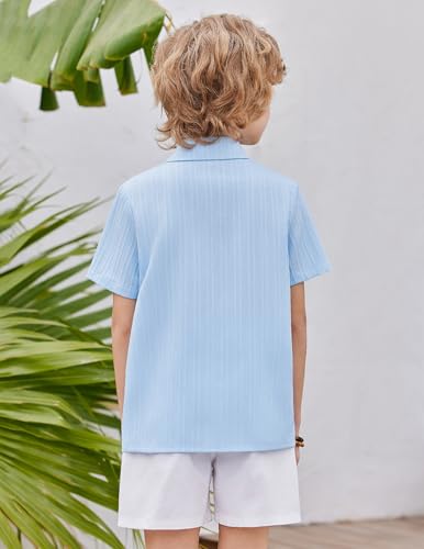 Image of Arshiner Boys Casual Short Sleeve Button Down Shirt Fashion Textured Summer Beach Shirt 3-13 Years Old