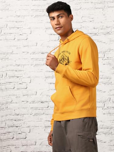 Image of Nobero Men's Printed Regular Fit Hoodie | Cotton Rich Fleece Sweatshirt for Men | Soft & Warm Hooded Pullover | Casual Winter Wear