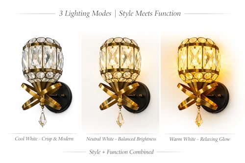 Image of SAH Contemporary Crystal Ring LED Wall Lamp Luxury Decorative 3 in 1 Color Changing Lighting Fixture with Sparkling Acrylic Accents Ideal for Stylish Home Decor, Living Room, Bedroom and Corridor