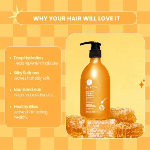 Image of Luseta Manuka Honey Shampoo for Dry & Dull Hair, Moisturizing 16.9 Oz | Deep Hydration, Frizz Control, Gentle Cleansing, Smooth Shine, Soft Finish, Sulfate Free