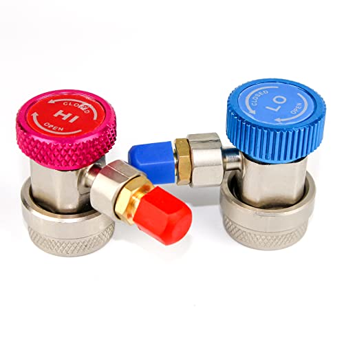 Image of R134a Quick Coupler Adapters, R134a Manifold Gauge Adapters and Hose Fittings HP and LP Connectors for R134a R410a R22 Car AC System, 1 /4 inch SAE Flares