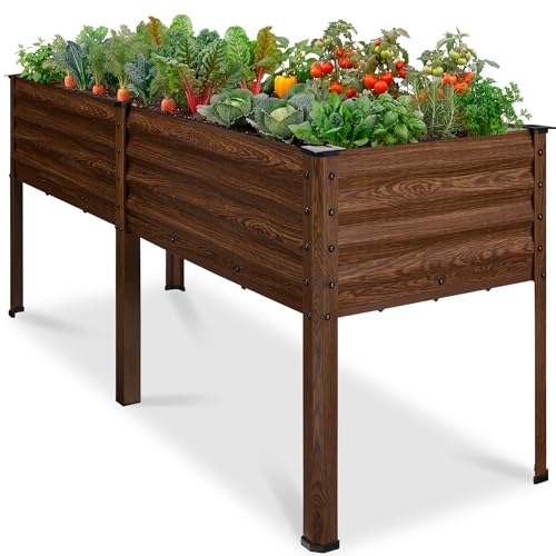 Image of Best Choice Products 72x24x30in Non Toxic Galvanized Raised Garden Bed, Metal Elevated Planter Box, Vegetable Garden, 100% Non Toxic Materials - Dark Brown Wood Grain