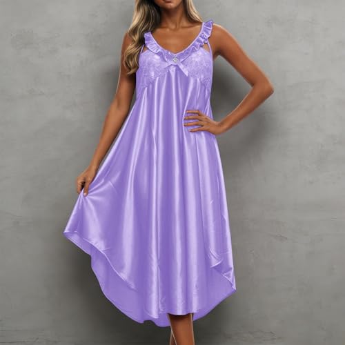 Loinjsnktng Sleeveless Nightgowns For Women Wide Strap Sleep Shirt Round Neck Sleep Dress Casual Cute Lightweight Night Gown - image 2