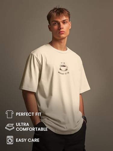 Image of Nobero Men's Oversized Graphic T-Shirt for Men | Soft Cotton | Drop Shoulder Relaxed Fit | Printed Casual Tshirt for Men