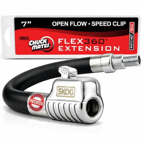 SKG Chuck Mates Flex360 7 Tire Inflator Hose Extension with Patented RatchetSeal Self-Locking Chuck Compatible with Portable Tire Inflators (Open Flow)