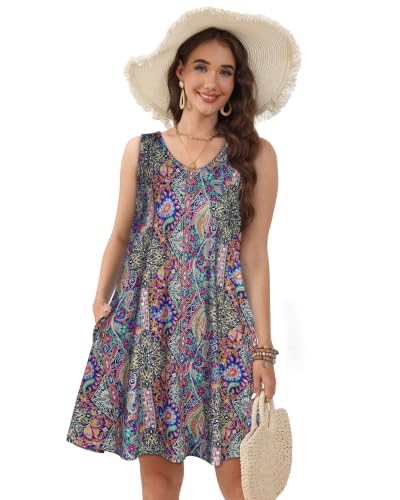 Image of CHICGAL Womens Summer Dresses Casual Sleeveless Loose T Shirt V Neck Sundress Swing Beach Cover Up with Pockets 2026