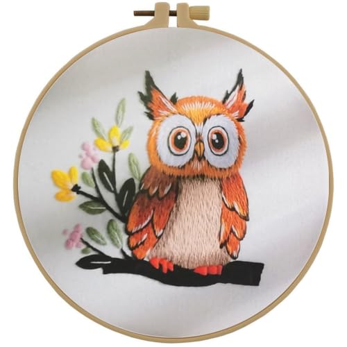 Image of Embroidery Starter Kit for Adult Beginner with Owl Pattern Hand Stitch Set