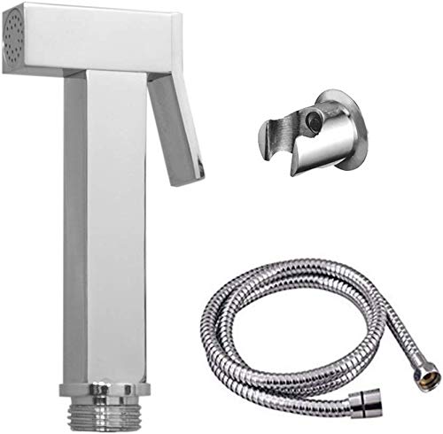 Floyd Square Brass Toilet Wash Jet Spray Shower Health Faucet with 1.5 Meter Flexible SS Tube and Wall Hook