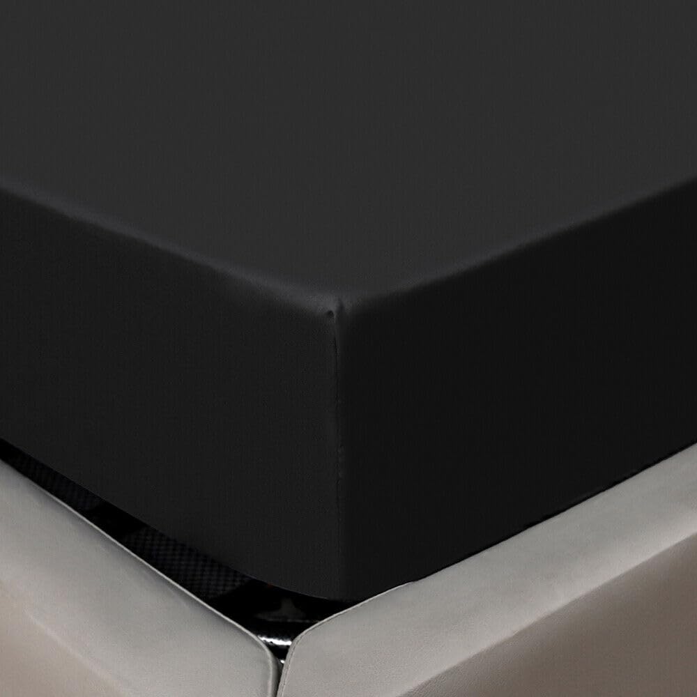 KHIM Luxury Extra Deep Fitted Sheet 16”/40CM Breathable Poly Cotton Plain Soft Long-Lasting Bed Sheet Single Double King Super King (Black - Image 3