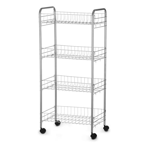 TIENDA EURASIA – Verdulero de Cocina, 4 Altura, con Ruedas Giratorias, Color Plata, Carrito de Cocina, Metal y Plástico PP, Fácil Montaje y Movilidad (4 Pisos)