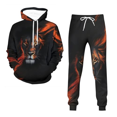 Conjunto deportivo de 2 piezas con estampado de león 3D para hombre, sudadera de manga larga, chaquetas y pantalones activos, león1, 5XL
