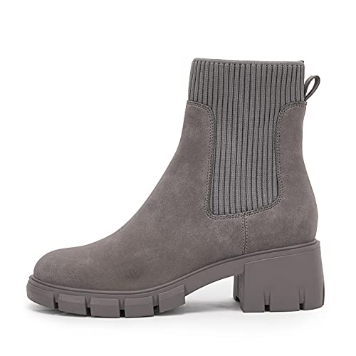 Image of Ruanyu Womens Platform Ankle Boots Elastic Chunky Block Heel Chelsea Booties Lug Sole Non-Slip Combat Shoes
