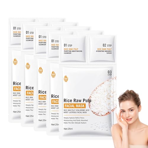 Hppsctink Ensemble Essence de riz, Essence et Lait démaquillant et Masque, Hydratant et nourrissant, Nettoyant pour le visage, Raffermissant pour la peau, cream