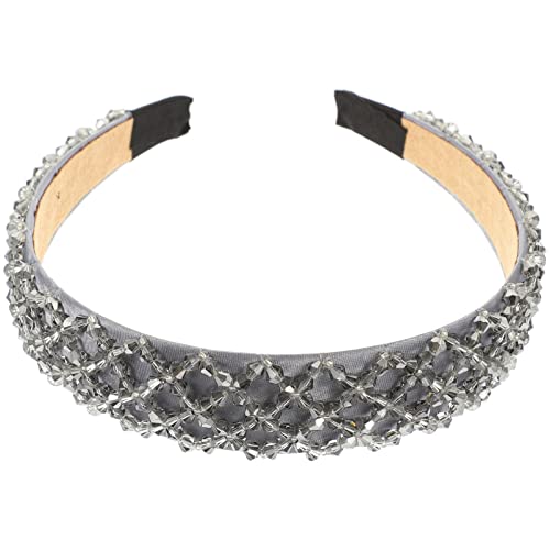 Lurrose diadema de cristal de imitación diadema de borde ancho aro de cabeza de brillo colorido elegante encanto sombreros para mujer niña gris claro
