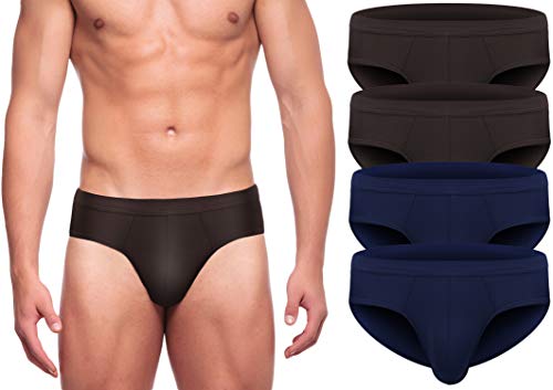 Men's Supersoft Modal Bikini Briefs Quick-Dry Lightweight Briefs Underwear Comfy Breathable Briefs Multipack Set S-XXL (Large, Brown2+Blue2)
