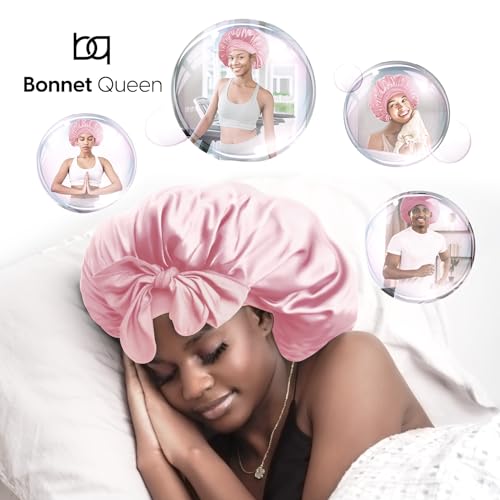 BONNET QUEEN Silk Bonnet for Sleeping Women Satin Bonnet Silk Hair Cap Adjustable Hair Wrap Night Sleep Cap with Tie Band