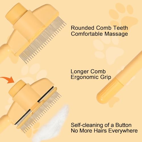 Image of Dogs and Cats Comb with Release Button, Pet Hair Removal Tools with Safe Stainless Steel Teeth for Deshedding, Cat Grooming Supplies for Long /Short Hair, Cat Brush for Shedding, Orange