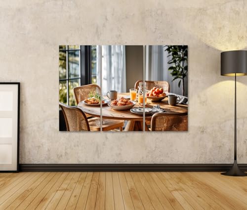 Tableau sur toile chambre de petit-déjeuner triptyque croissants abricots