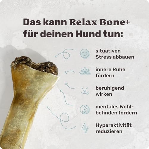 5-in-1 Entspannungs-Kauknochen - Relax Bone+ 1x Kauartikel (12cm) von mammaly - Kaustange aus Rinderhaut mit Kamille & Lavendel u. v. m. zur Beruhigung - Kauspielzeug / -Knochen als Beruhigungsmittel