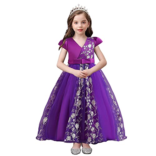 Robe longue brodée dentelle fille : cadeau idéal fête de princesse et Noël 4-5 ans