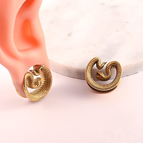 Doearko 2Pcs Fashion Snake Saddle Ear Plugs Body Piercing Tunnels 316 Stainless Steel Hypoallergenic Earrings Plugs For Ears Expander Body Jewelry (12Mm(1/2"), Gold) #TOP2